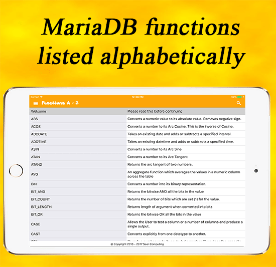 A to Z of MariaDB functions in an app