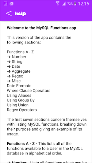 List of MySQL Functions - Android